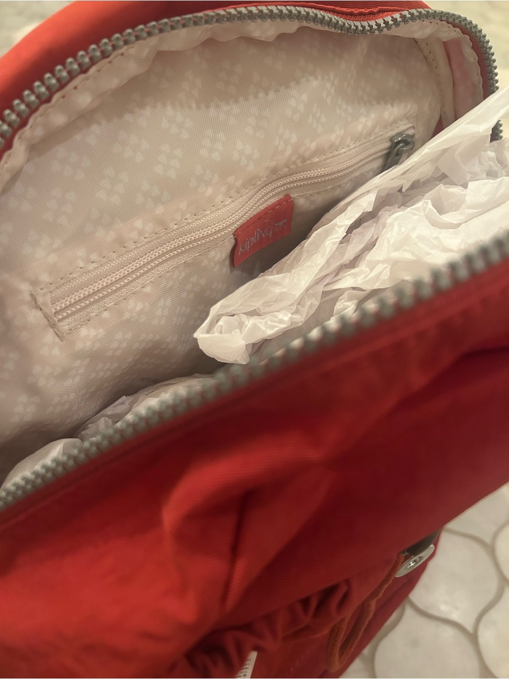 NWT Kipling Ravier Red Rust Backpack with Monkey Charm - Picture 7 of 8